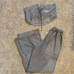 Fashion Nova Gray Wide Leg Pants & Corset Set